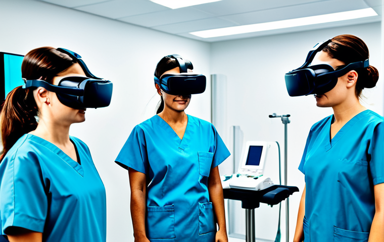 VR Training Simulation**

"A group of medical professionals wearing VR headsets in a modern training center, fully clothed in scrubs, participating in a realistic surgical simulation, appropriate content, safe for work, perfect anatomy, natural proportions, professional lighting, demonstrating the use of VR for medical training and skill enhancement in Brazil, modest attire, family-friendly."

**