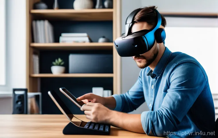 VR 네트워크 최적화 - **Immersive VR Experience with 5G/Wi-Fi 7:**
    A young adult, wearing a sleek, minimalist VR heads...