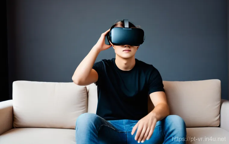 VR 부작용 - **Prompt:** A young adult (20s, gender-neutral appearance) experiencing virtual reality sickness. Th...