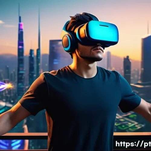 VR 장비 구매 팁 - **Prompt:** A young adult, male, in his early twenties, is fully immersed in a vibrant, futuristic a...