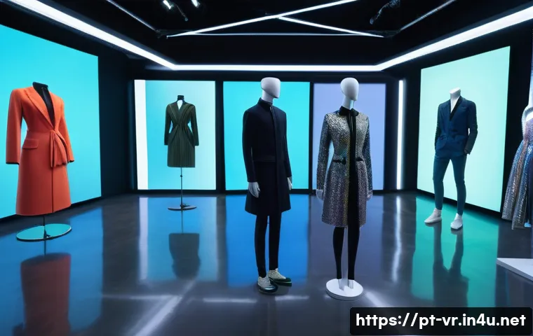 VR를 활용한 패션 디자인 - A futuristic fashion designer&rsquo;s studio showcasing a high-tech virtual reality setup, with a diverse ...