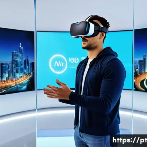 Home 33 가상현실 제어 시스템 - A futuristic virtual reality training room in Brazil, showcasing a user wearing a lightweight VR hea...