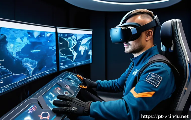 가상현실 스포트라이트 - A futuristic virtual reality training room with a professional pilot wearing a lightweight, ergonomi...